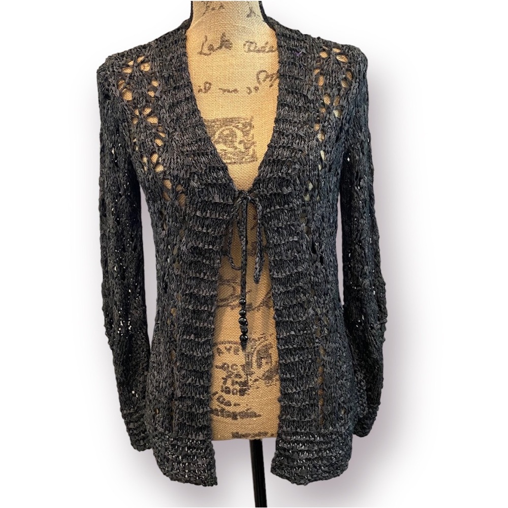 CHICO’S Crochet Tie Front Cardigan Y2K Inspired Small